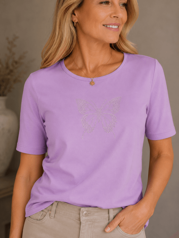 Lavendel T shirt sommerfugl
