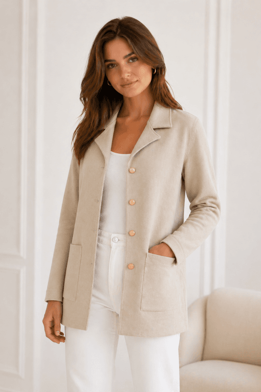 Taupe cardigan med gull knapper