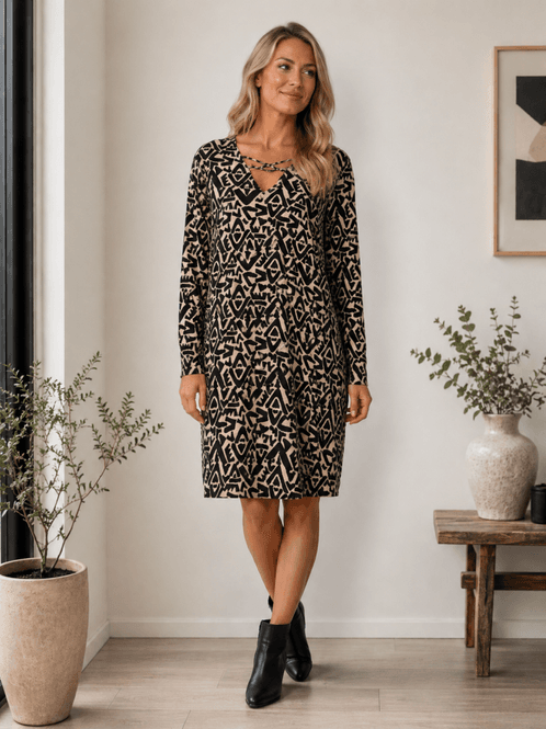 Hovedbilde Drys kjole beige sort print