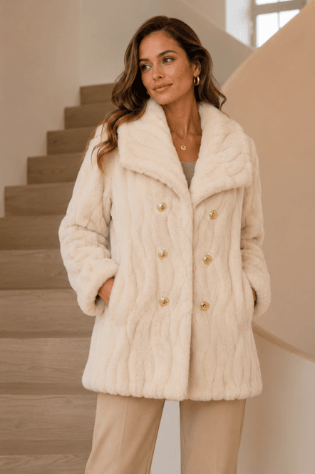 Hovedbilde Textured Faux Fur Shawl Collar Coat